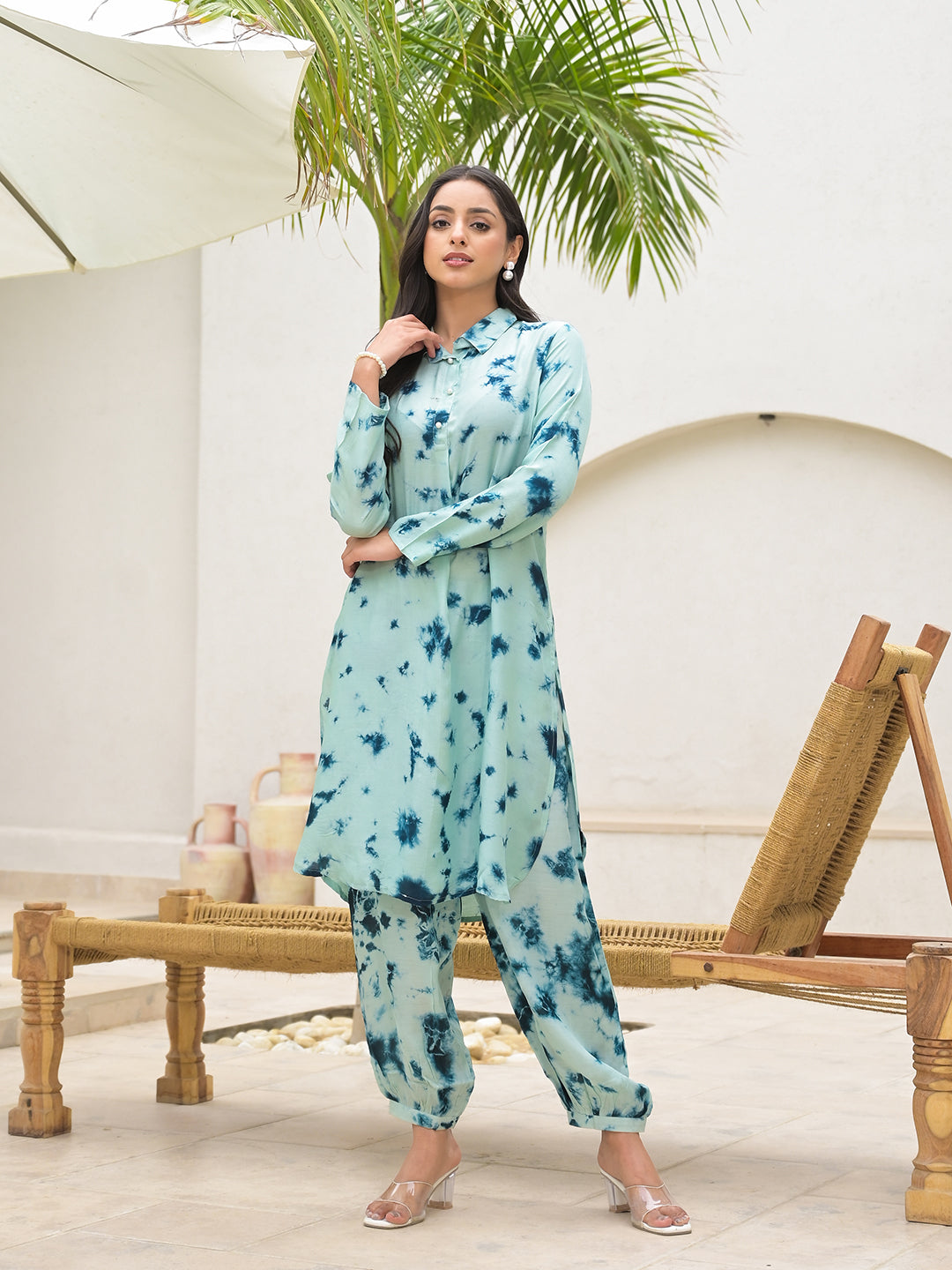 Tie Dye Green Muslin Co-Ord Set For Women | LASVINI - Redefining Indian Fashion with Elegance