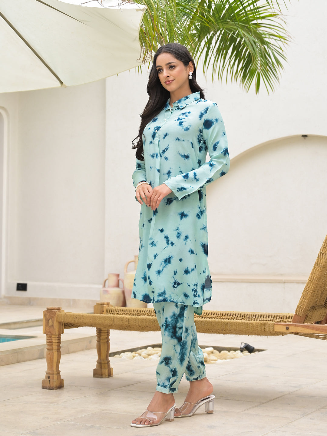 Tie Dye Green Muslin Co-Ord Set For Women | LASVINI - Redefining Indian Fashion with Elegance