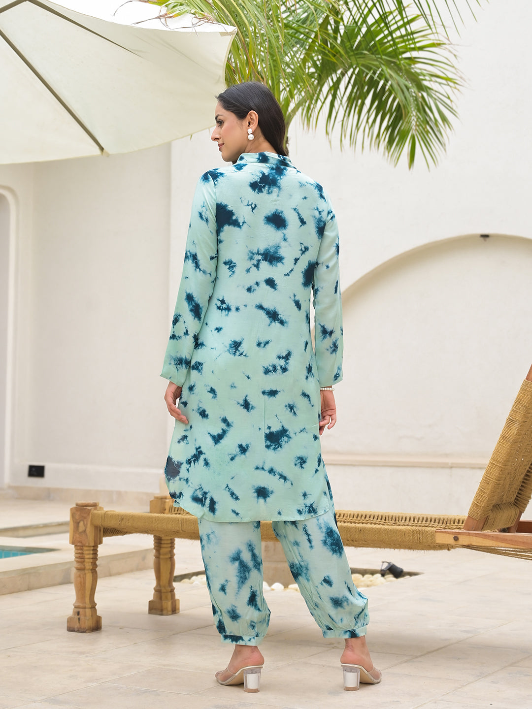Tie Dye Green Muslin Co-Ord Set For Women | LASVINI - Redefining Indian Fashion with Elegance