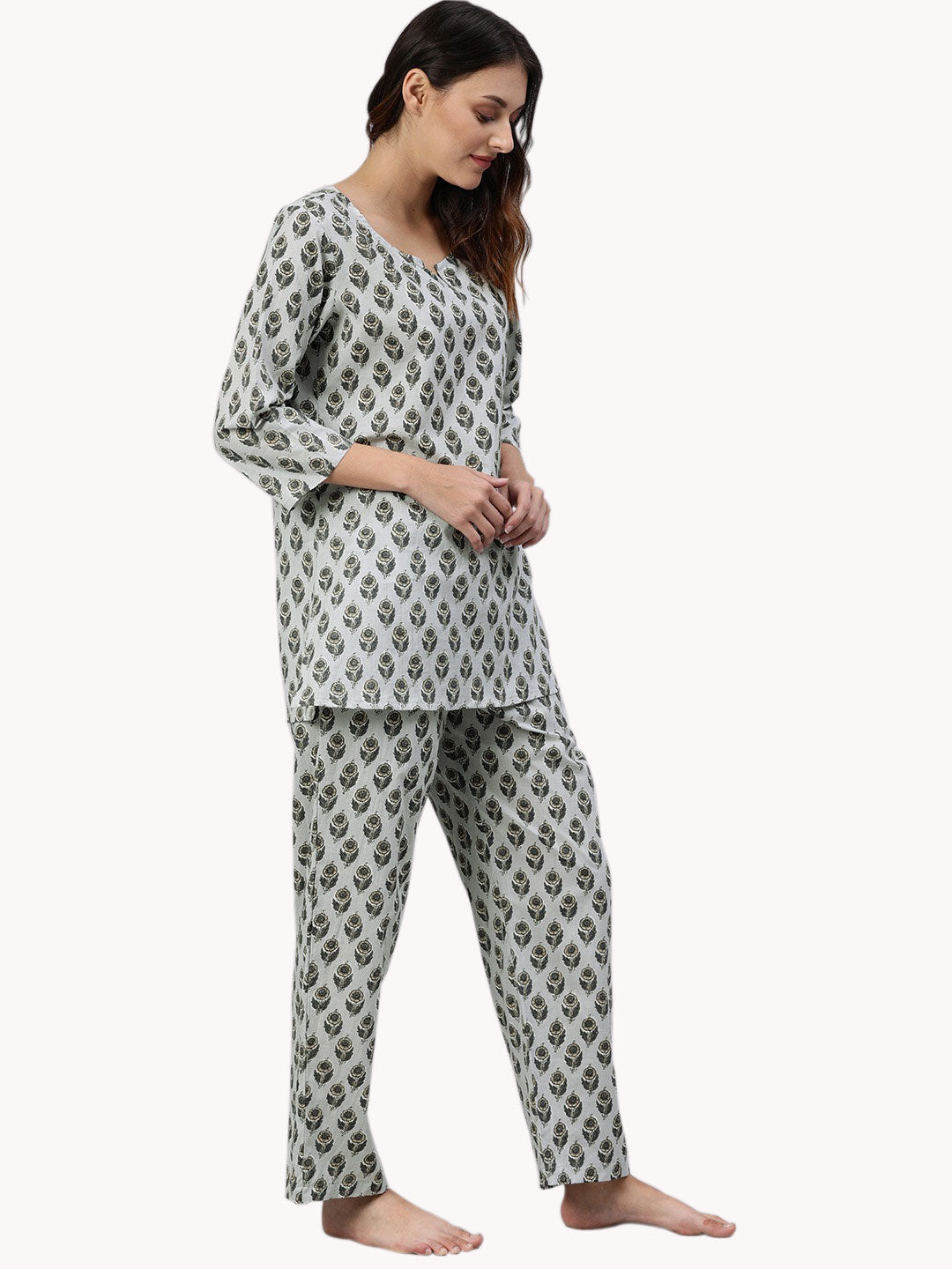 Women'S Grey Color Cotton Loungewear/Nightwear | LASVINI - Redefining Indian Fashion with Elegance
