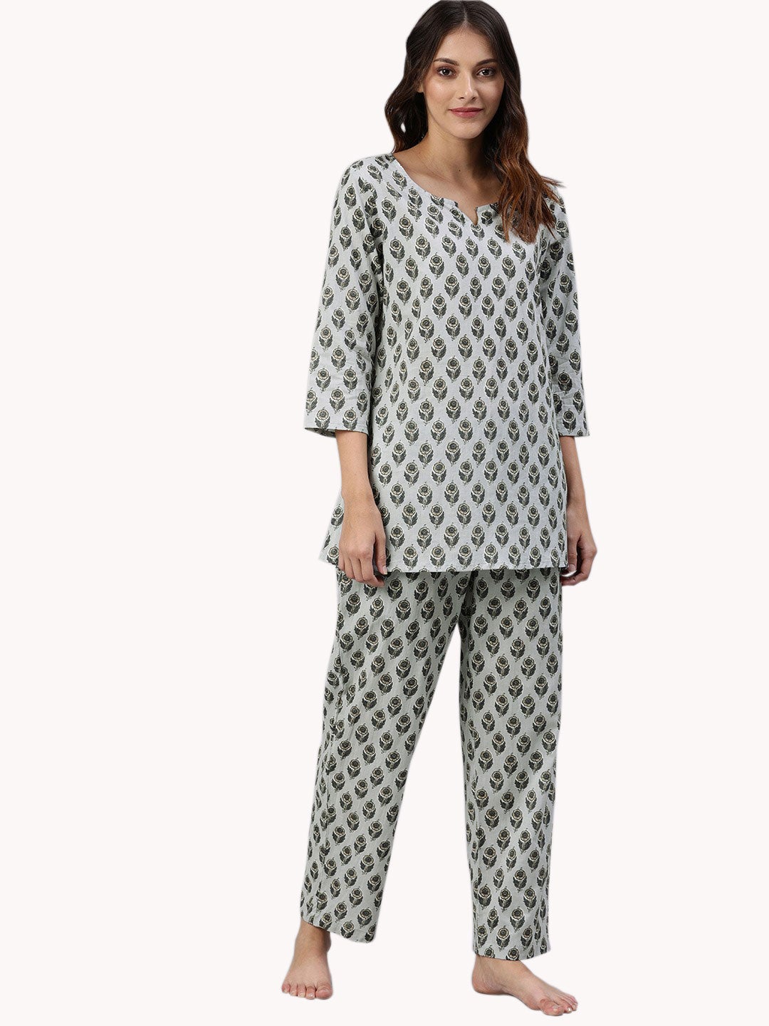 Women'S Grey Color Cotton Loungewear/Nightwear | LASVINI - Redefining Indian Fashion with Elegance