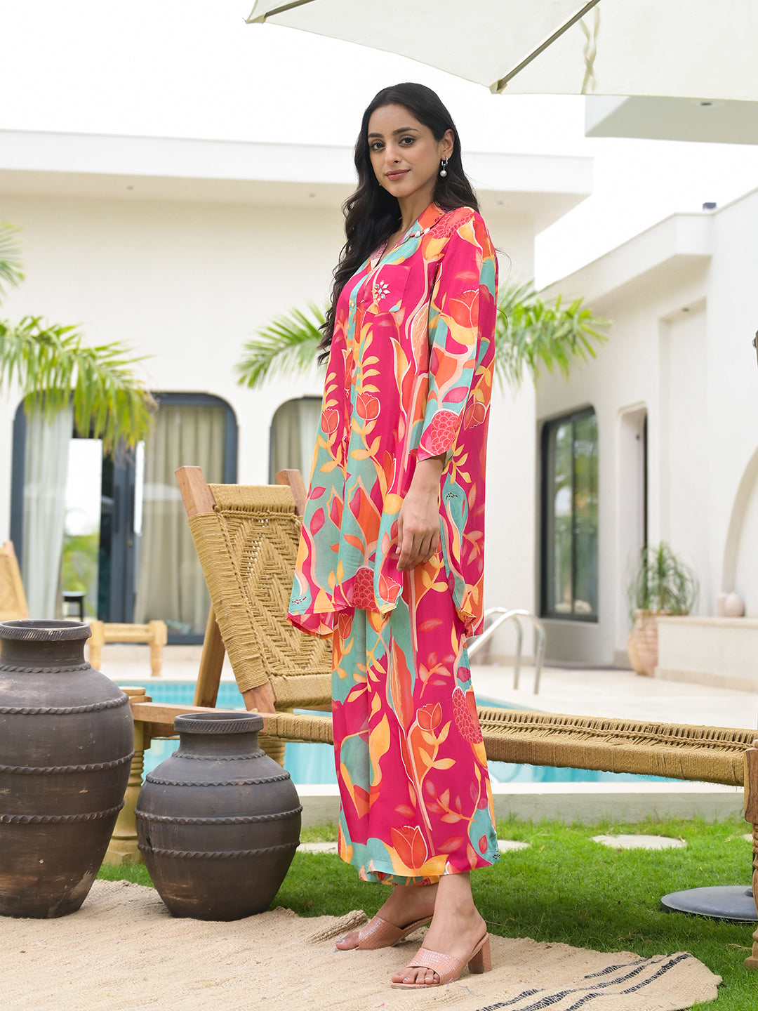 Pink Multi Digital Printed Muslin Co-Ord Set | LASVINI - Redefining Indian Fashion with Elegance