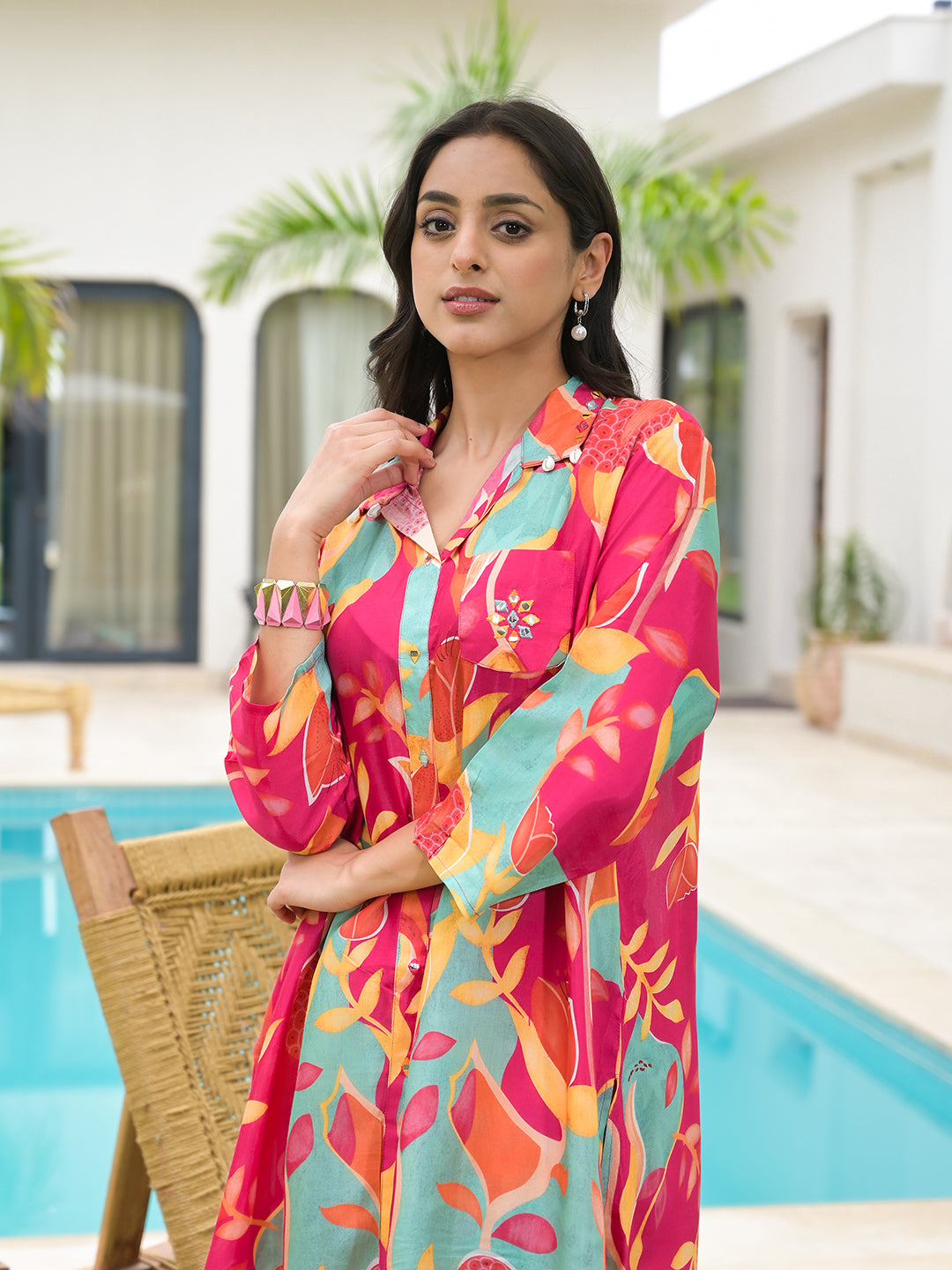 Pink Multi Digital Printed Muslin Co-Ord Set | LASVINI - Redefining Indian Fashion with Elegance