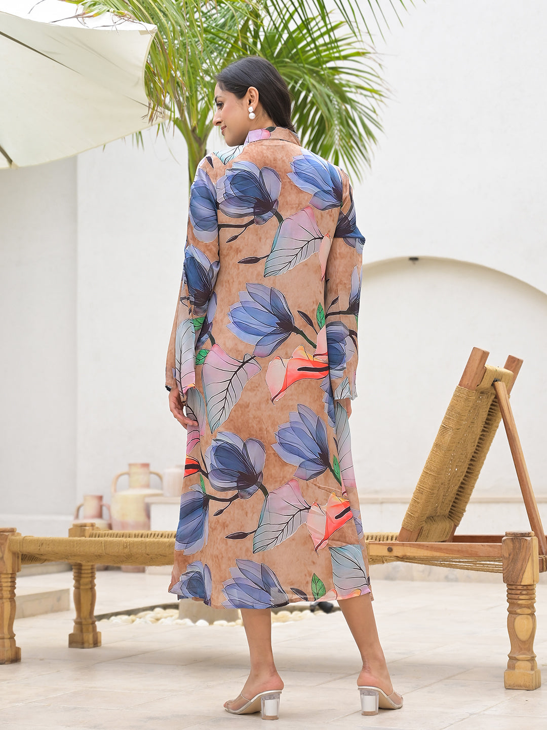 Blue Multi Digital Printed Chinon Kaftan Dress | LASVINI - Redefining Indian Fashion with Elegance