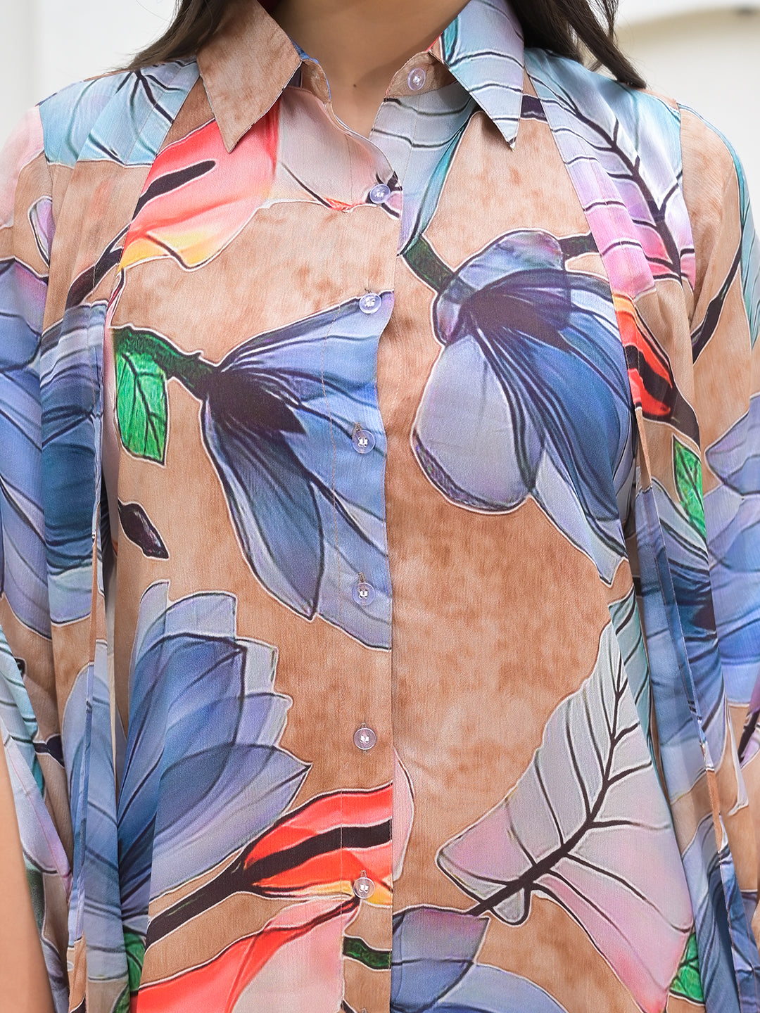 Blue Multi Digital Printed Chinon Kaftan Dress | LASVINI - Redefining Indian Fashion with Elegance