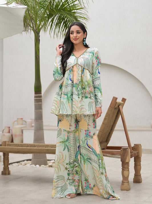 Green Digital Printed Muslin Co-Ord Set | LASVINI - Redefining Indian Fashion with Elegance