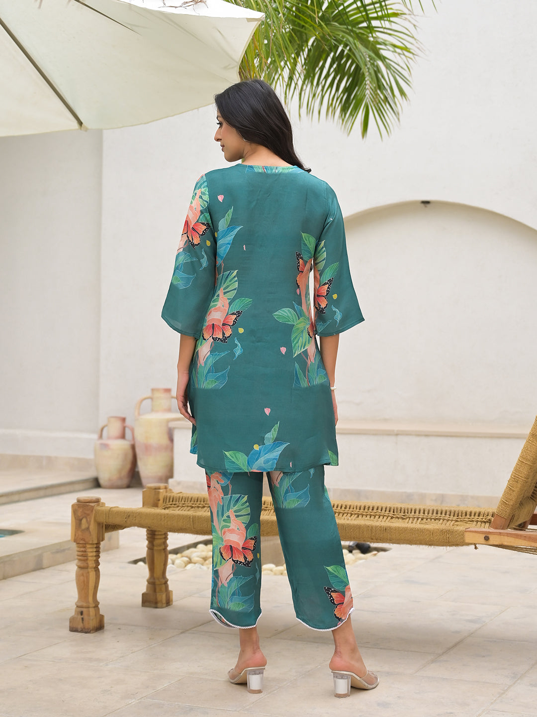 Dark Green Digital Printed Muslin Co-Ord Set | LASVINI - Redefining Indian Fashion with Elegance