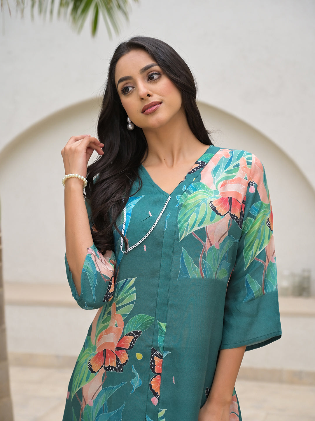 Dark Green Digital Printed Muslin Co-Ord Set | LASVINI - Redefining Indian Fashion with Elegance