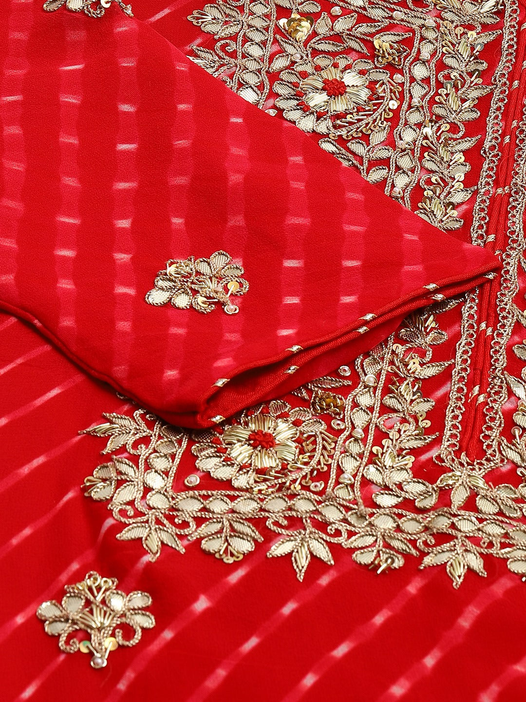 Women Pure Georgette Jaipuri Mothda Red Kurta Sharara Set With Dupatta | LASVINI - Redefining Indian Fashion with Elegance