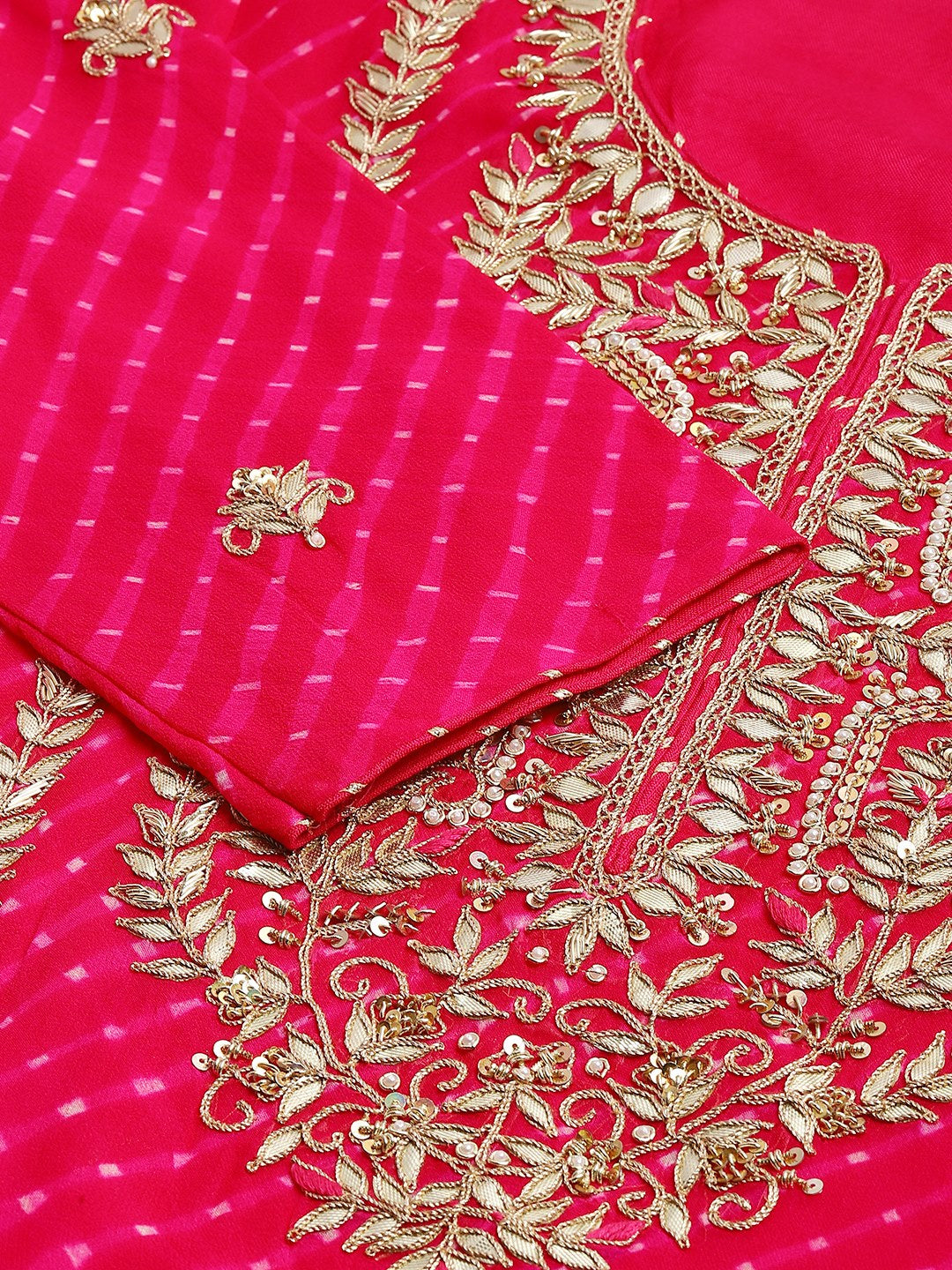 Women Pure Georgette Jaipuri Mothda Rani Pink Kurta Sharara Set With Dupatta | LASVINI - Redefining Indian Fashion with Elegance