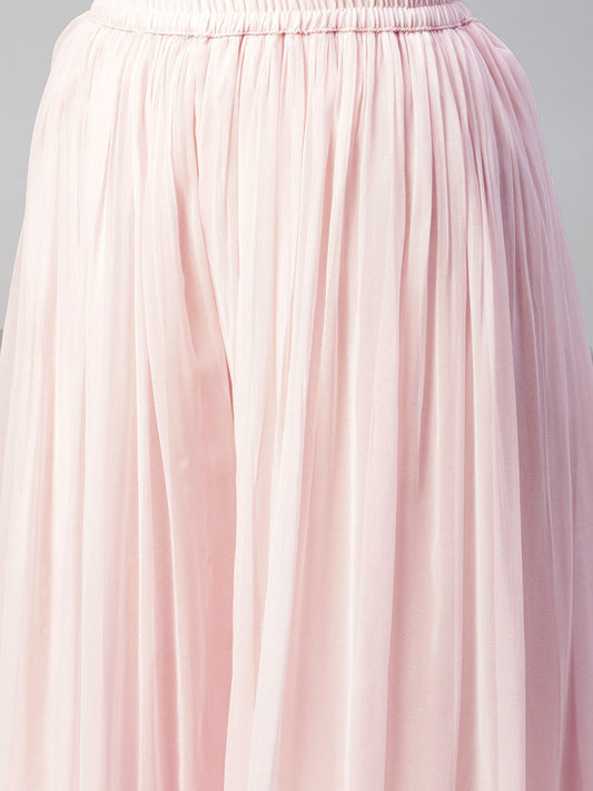 Women Pure Chicken Krai Georgette Powder Pink Kurta Palazoo Set With Dupatta | LASVINI - Redefining Indian Fashion with Elegance