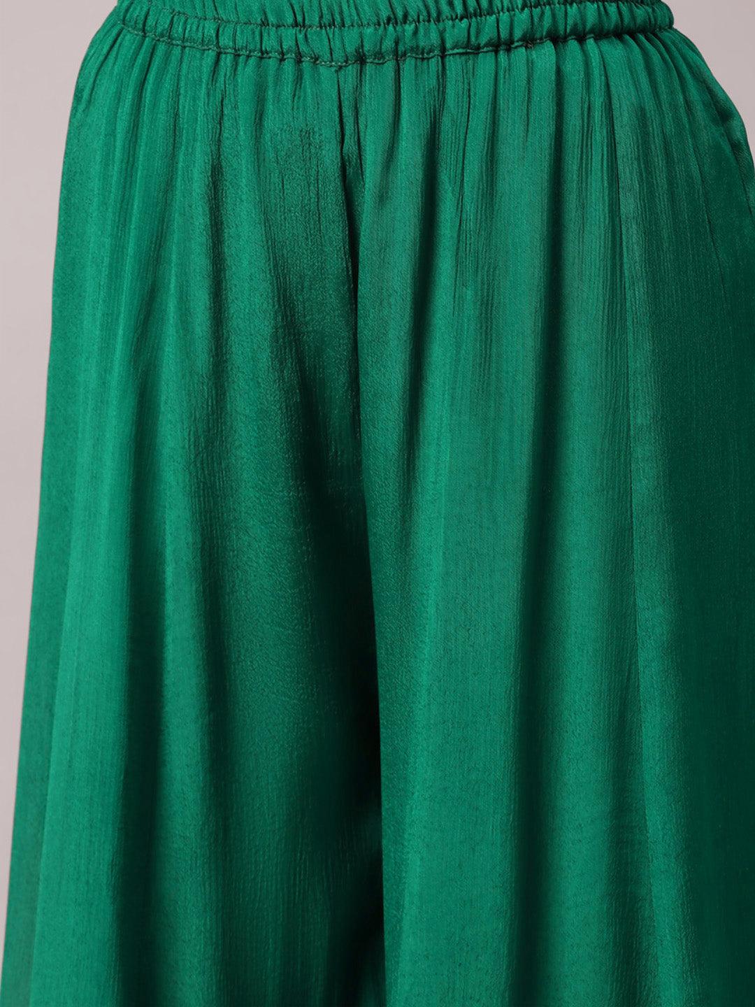 Gota Work Green Bandhani Print Georgette Kurta Palazzo Set With Dupatta | LASVINI - Redefining Indian Fashion with Elegance
