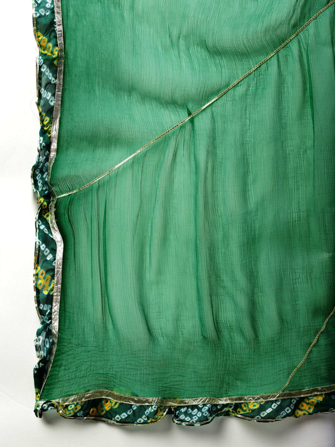 Gota Work Green Bandhani Print Georgette Kurta Palazzo Set With Dupatta | LASVINI - Redefining Indian Fashion with Elegance