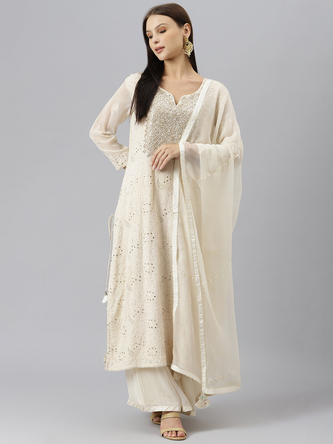 Women Baby Pink Pure Rassion Chenderi Kurta Sharara Set With Dupatta | LASVINI - Redefining Indian Fashion with Elegance