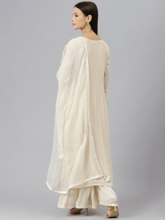 Women Baby Pink Pure Rassion Chenderi Kurta Sharara Set With Dupatta | LASVINI - Redefining Indian Fashion with Elegance