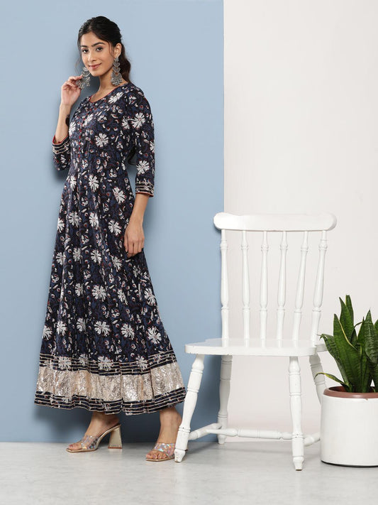 Blue Cotton Anarkali Kurta | LASVINI - Redefining Indian Fashion with Elegance