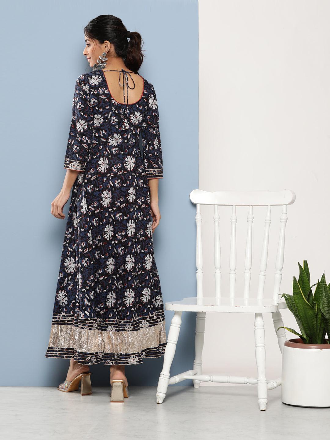 Blue Cotton Anarkali Kurta | LASVINI - Redefining Indian Fashion with Elegance