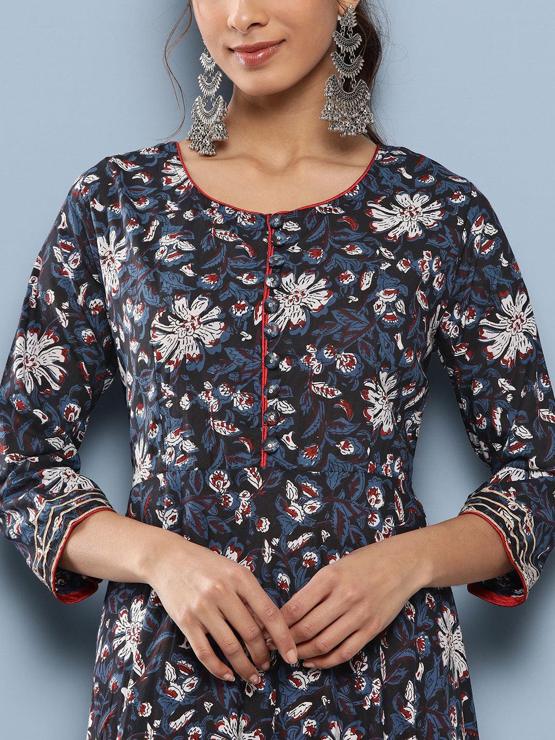 Blue Cotton Anarkali Kurta | LASVINI - Redefining Indian Fashion with Elegance