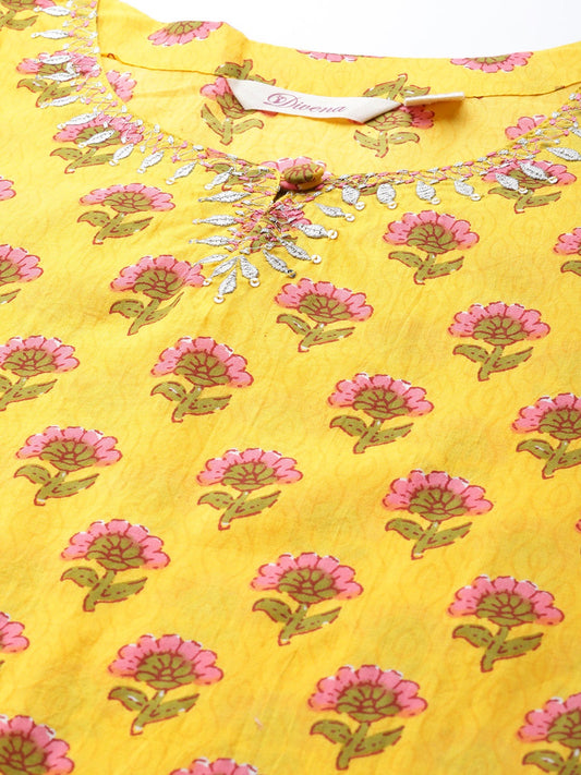 Women'S Yellow Printed Kurta With Lahariya Sharara And Ruffled Dupatta Set | LASVINI - Redefining Indian Fashion with Elegance