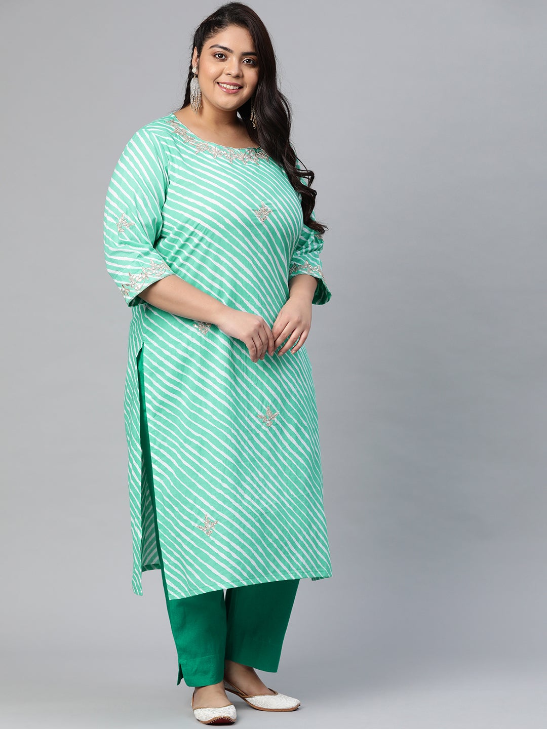 Women'S Green Leheriya Cotton Gota Patti Straight Kurta | LASVINI - Redefining Indian Fashion with Elegance