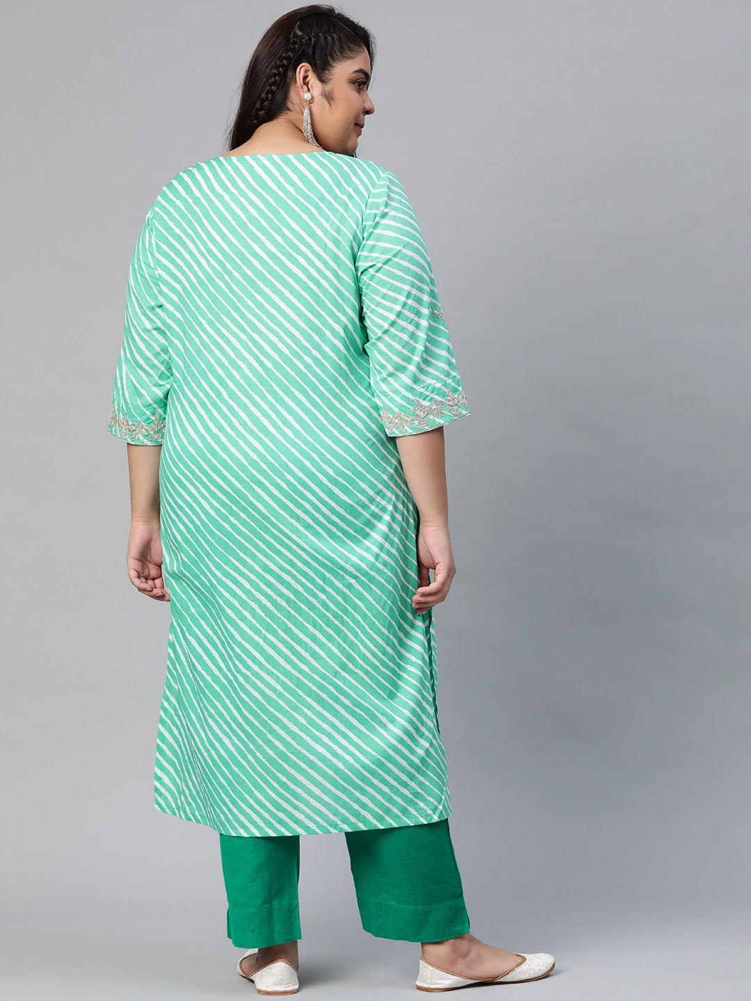 Women'S Green Leheriya Cotton Gota Patti Straight Kurta | LASVINI - Redefining Indian Fashion with Elegance