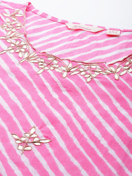 Women'S Pink Lahariya Cotton Gota Patti Straight Kurta | LASVINI - Redefining Indian Fashion with Elegance