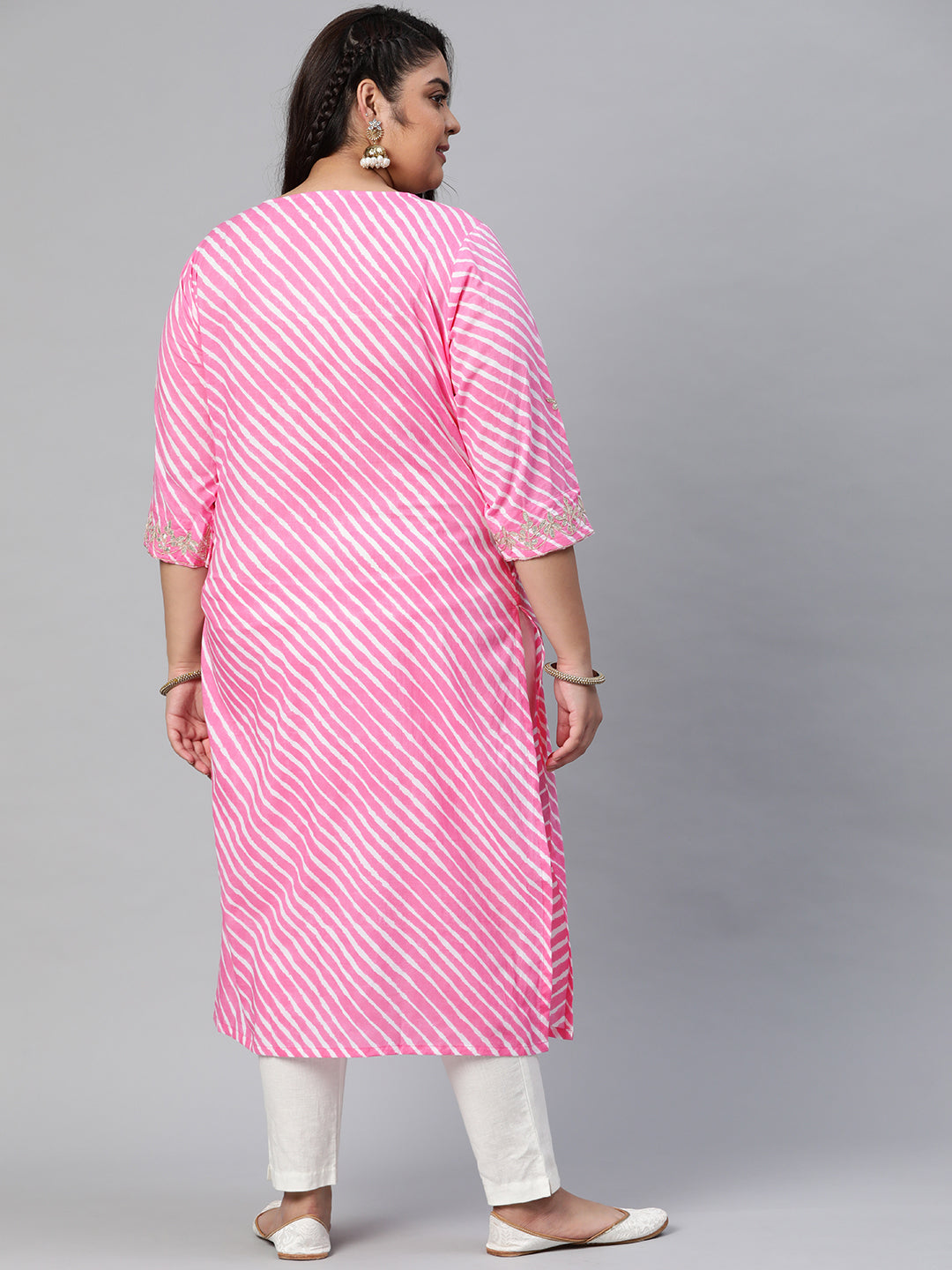 Women'S Pink Lahariya Cotton Gota Patti Straight Kurta | LASVINI - Redefining Indian Fashion with Elegance
