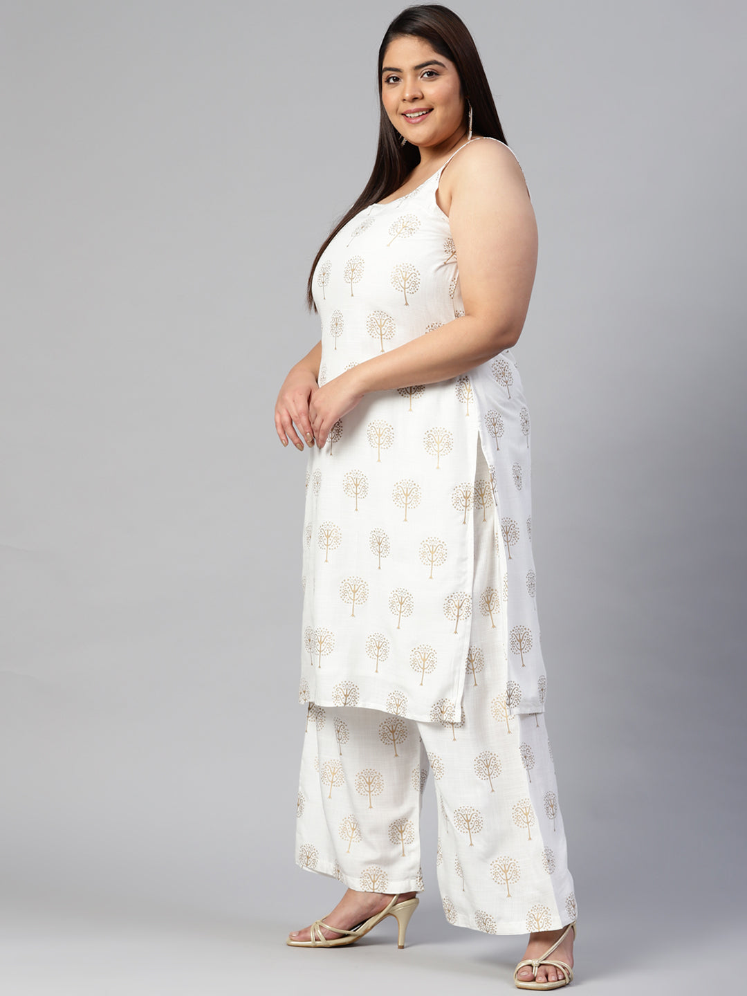 Women'S White Shoulder Strip Kurta Palazoo Set With Net Dupatta | LASVINI - Redefining Indian Fashion with Elegance
