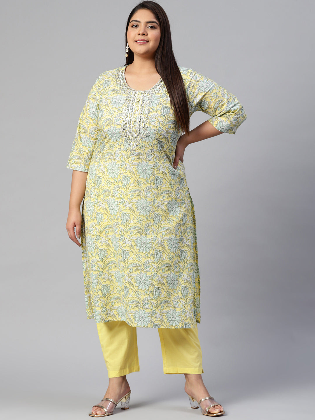 Women Yellow Cotton Straight Kurta Pant Set | LASVINI - Redefining Indian Fashion with Elegance