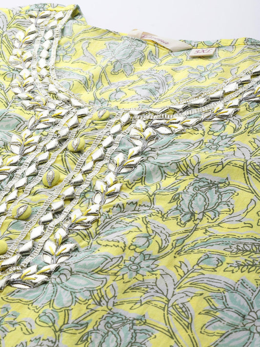 Women Yellow Cotton Straight Kurta Pant Set | LASVINI - Redefining Indian Fashion with Elegance