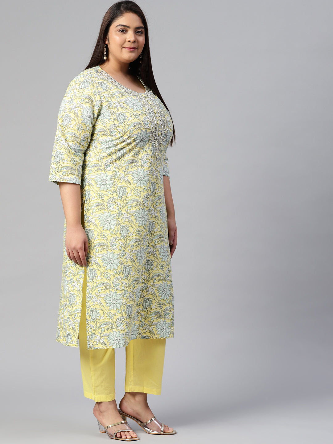 Women Yellow Cotton Straight Kurta Pant Set | LASVINI - Redefining Indian Fashion with Elegance
