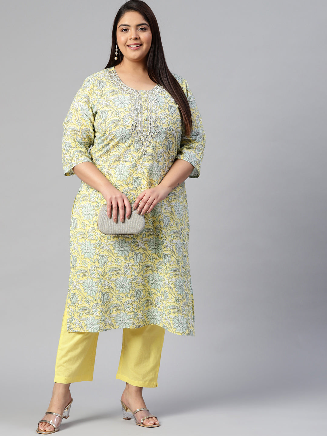 Women Yellow Cotton Straight Kurta Pant Set | LASVINI - Redefining Indian Fashion with Elegance