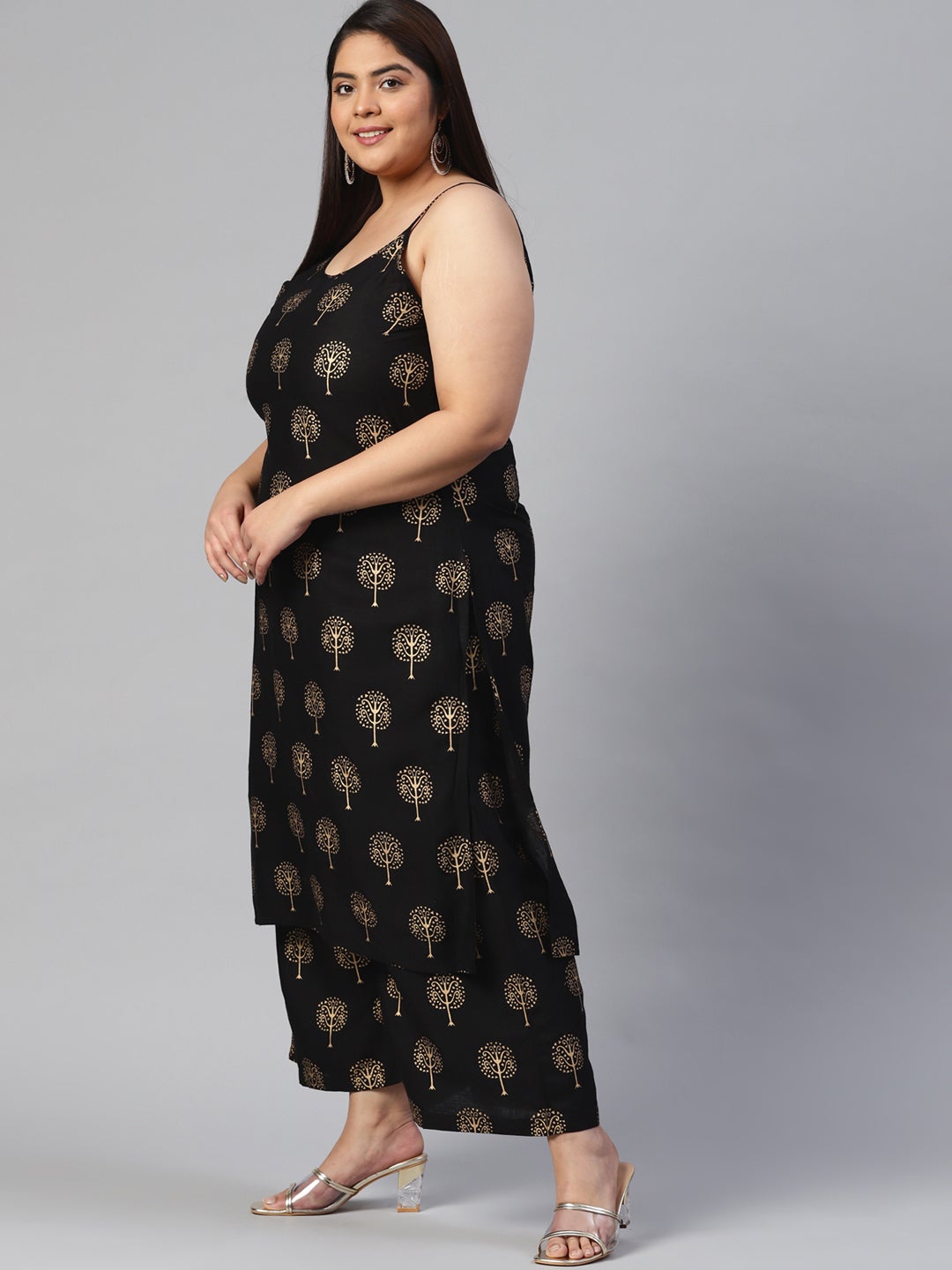 Women'S Black Shoulder Strip Kurta Palazoo Set With Net Dupatta | LASVINI - Redefining Indian Fashion with Elegance