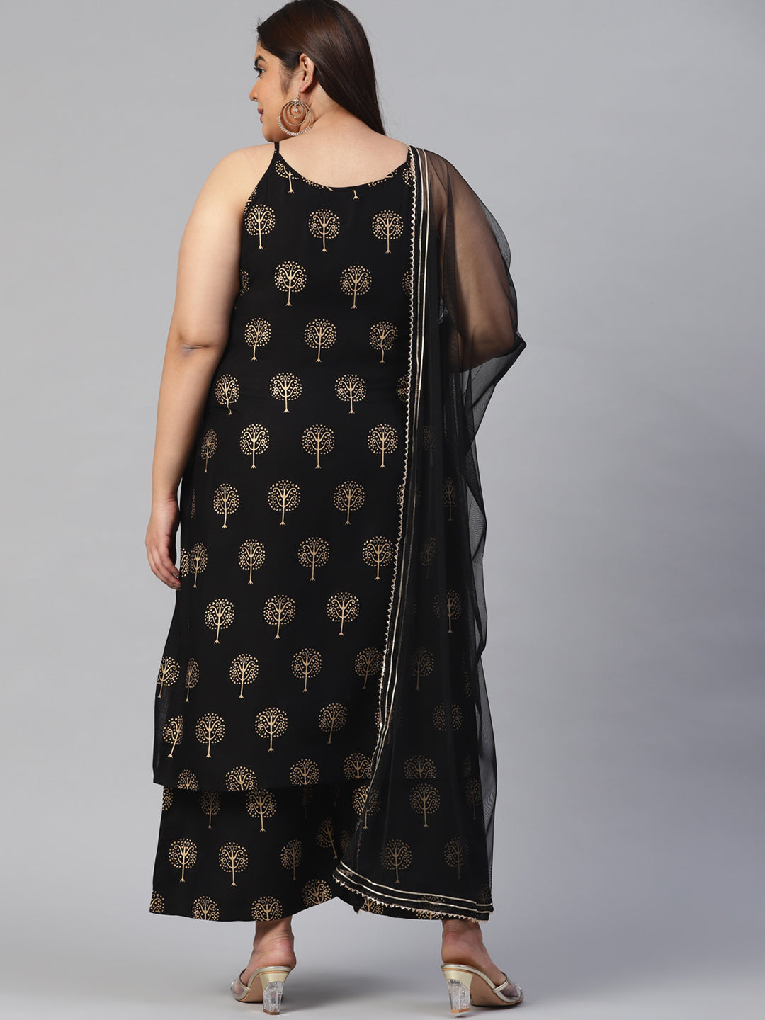 Women'S Black Shoulder Strip Kurta Palazoo Set With Net Dupatta | LASVINI - Redefining Indian Fashion with Elegance