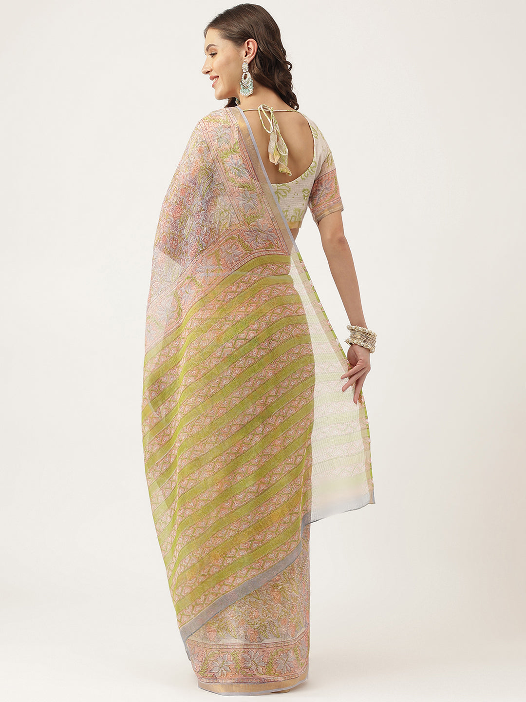 Green Hand Block Kota Doria Saree | LASVINI - Redefining Indian Fashion with Elegance