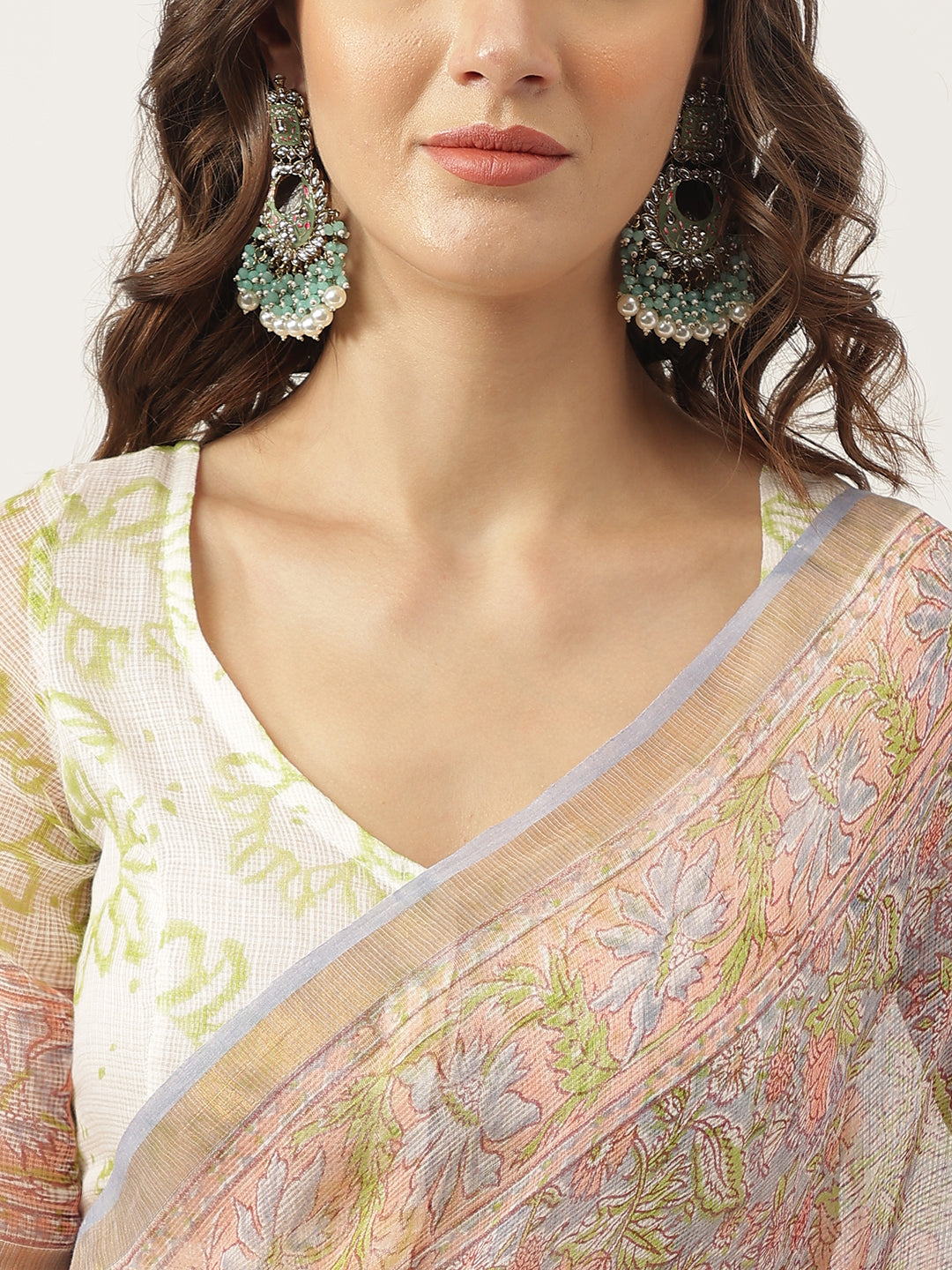 Green Hand Block Kota Doria Saree | LASVINI - Redefining Indian Fashion with Elegance