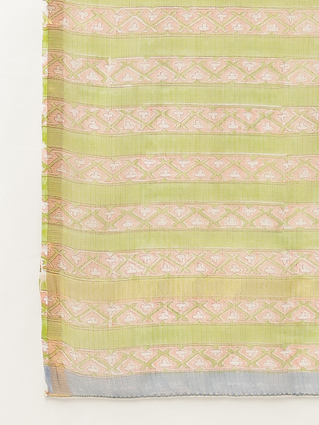 Green Hand Block Kota Doria Saree | LASVINI - Redefining Indian Fashion with Elegance