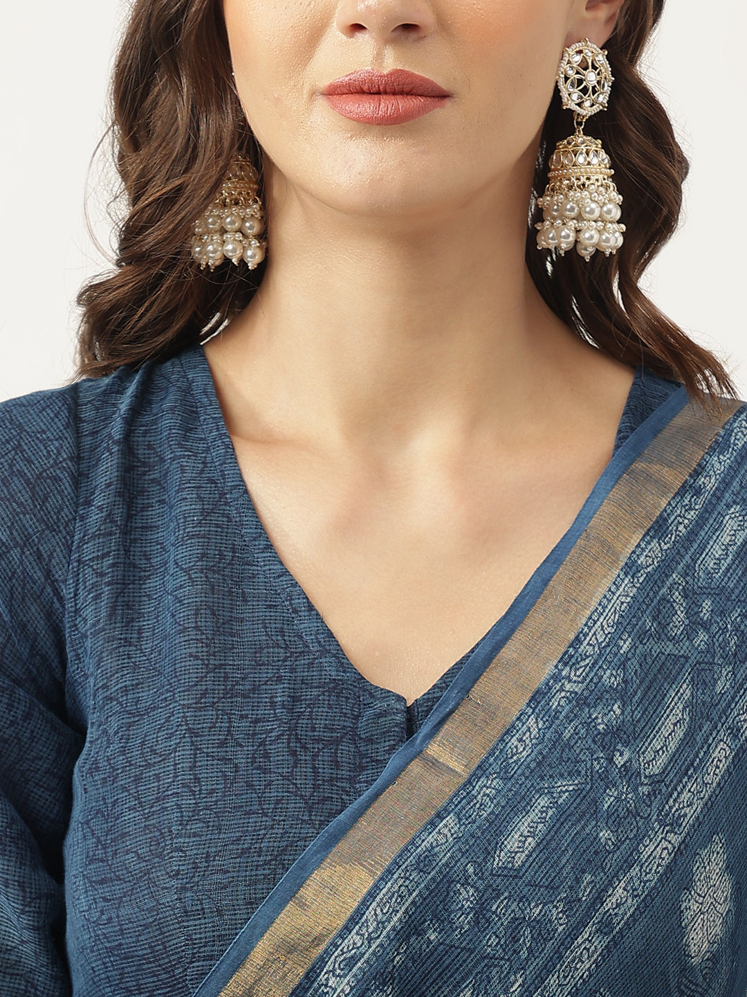 Indigo Blue Hand Block Kota Doria Saree | LASVINI - Redefining Indian Fashion with Elegance