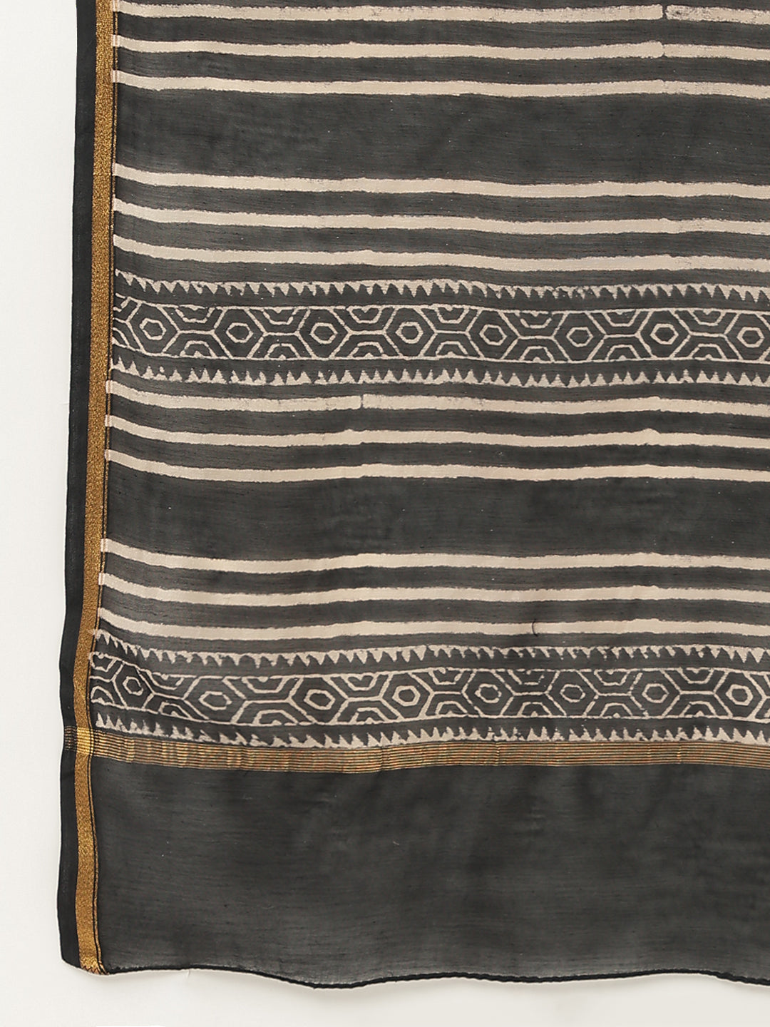 Black Hand Block Chanderi Silk Saree | LASVINI - Redefining Indian Fashion with Elegance