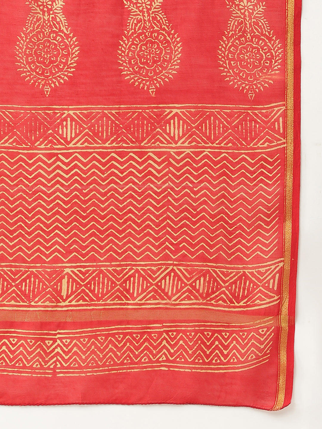 Red Hand Block Chanderi Silk Saree | LASVINI - Redefining Indian Fashion with Elegance