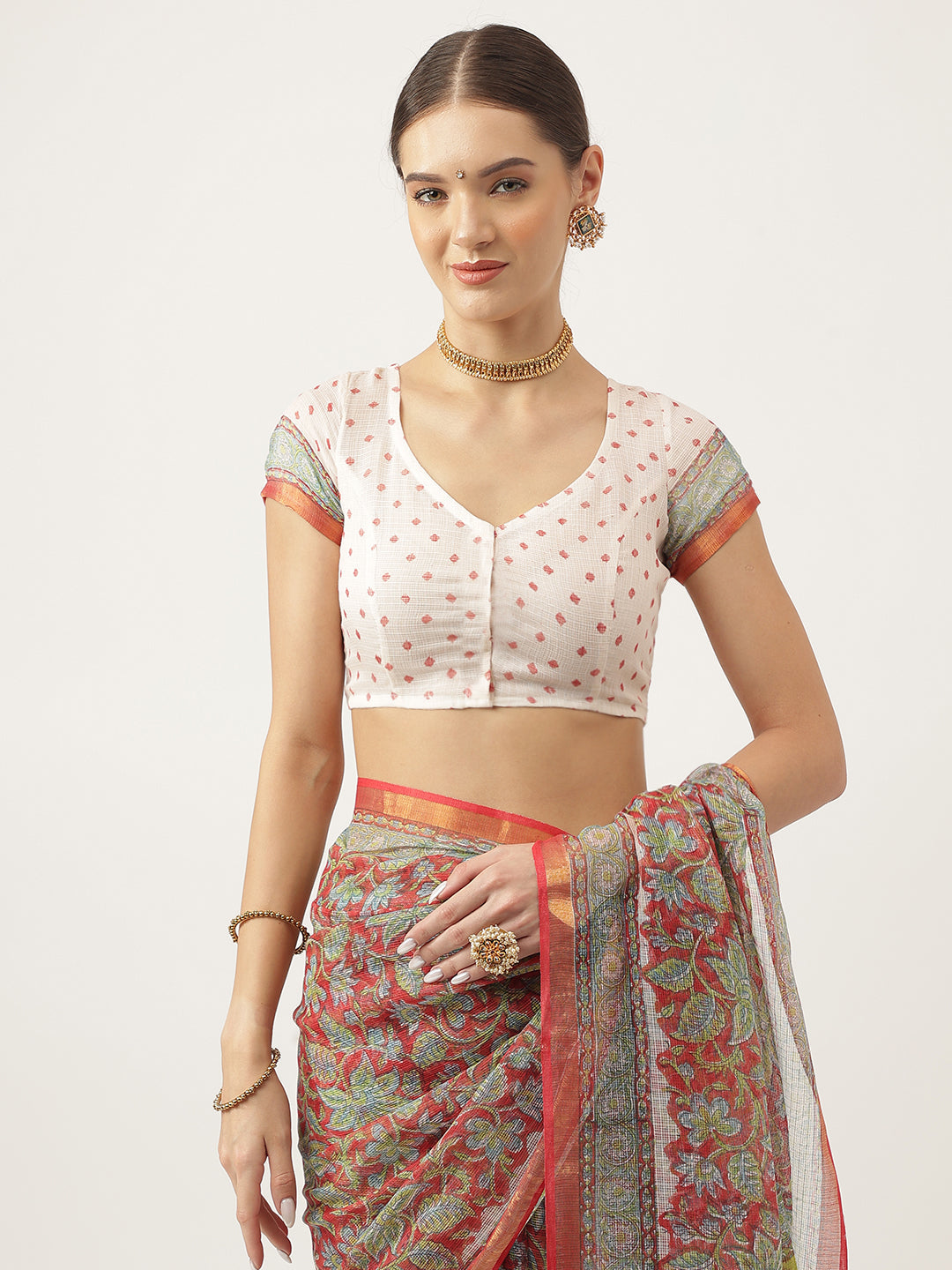 Maroon Hand Block Kota Doria Saree | LASVINI - Redefining Indian Fashion with Elegance
