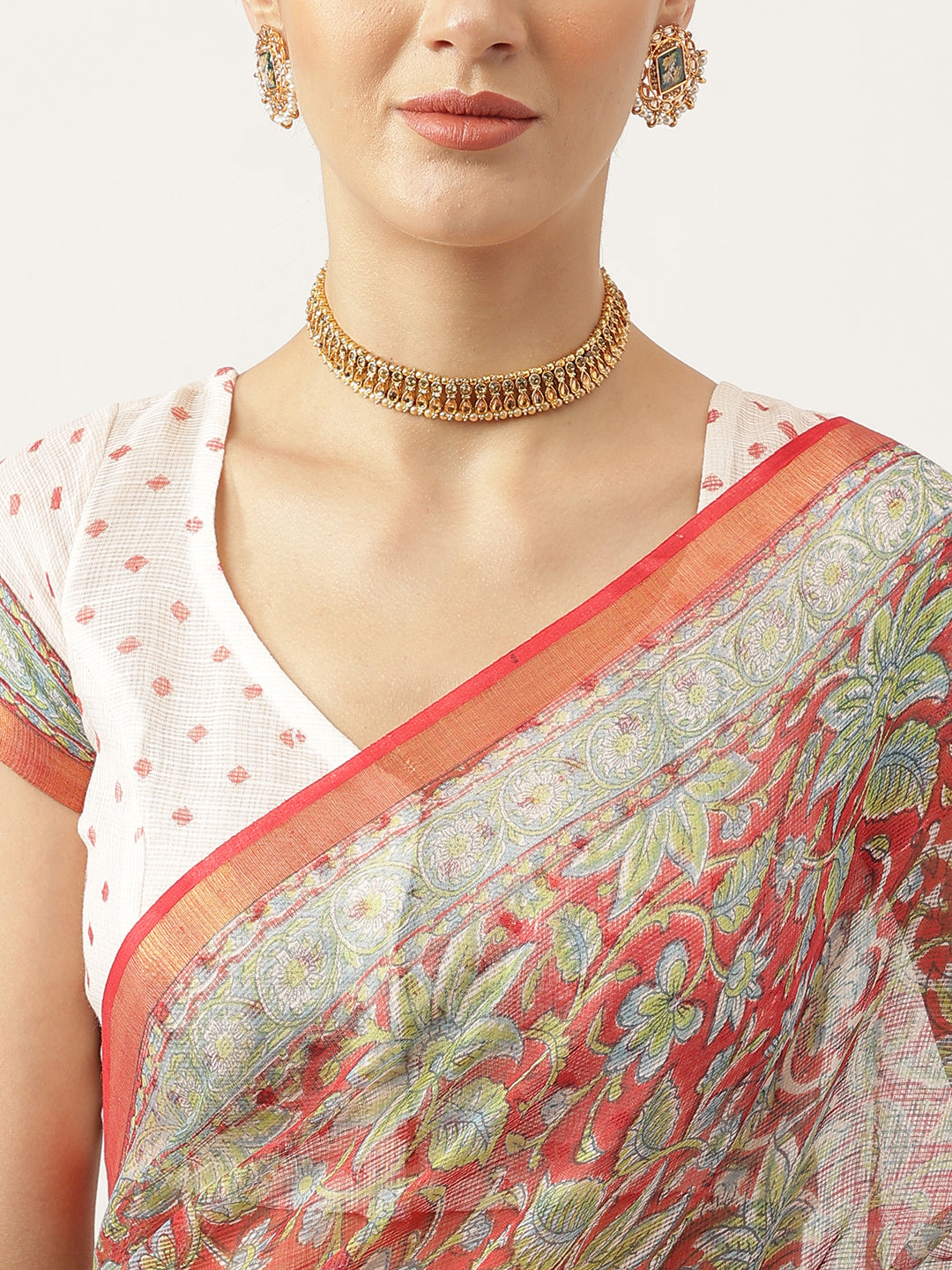 Maroon Hand Block Kota Doria Saree | LASVINI - Redefining Indian Fashion with Elegance