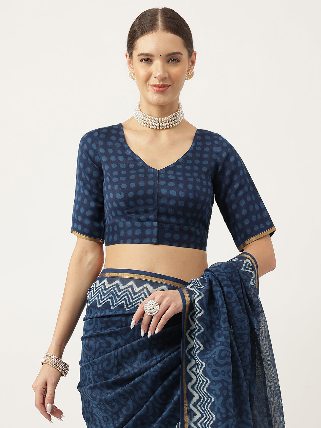 Indigo Blue Hand Block Chanderi Silk Saree | LASVINI - Redefining Indian Fashion with Elegance