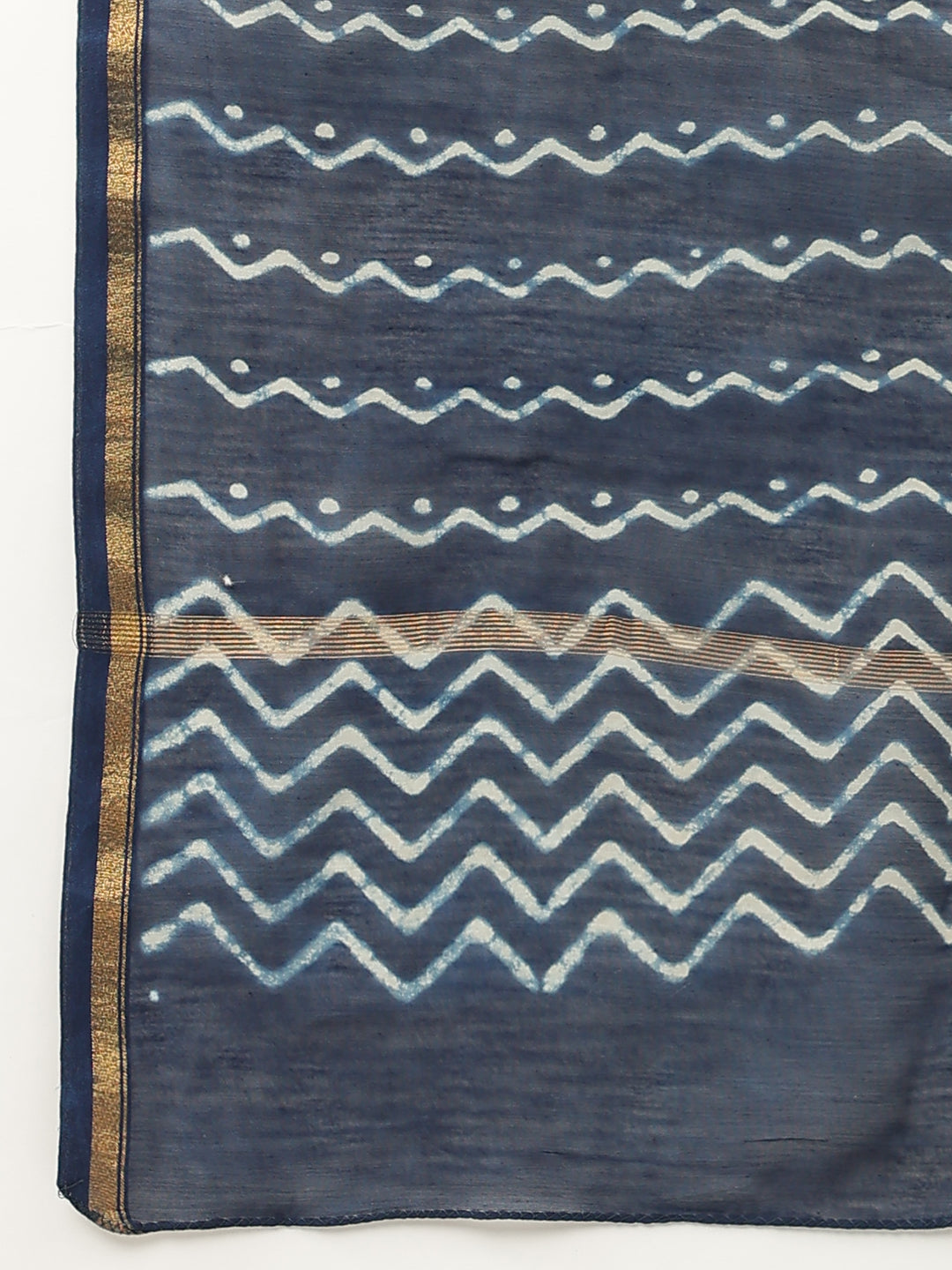 Indigo Blue Hand Block Chanderi Silk Saree | LASVINI - Redefining Indian Fashion with Elegance