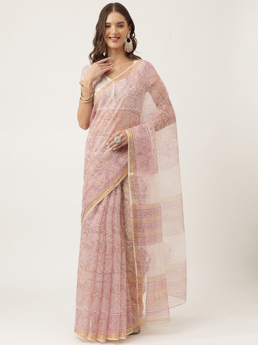 Pink Hand Block Cotton Kota Doria Saree | LASVINI - Redefining Indian Fashion with Elegance