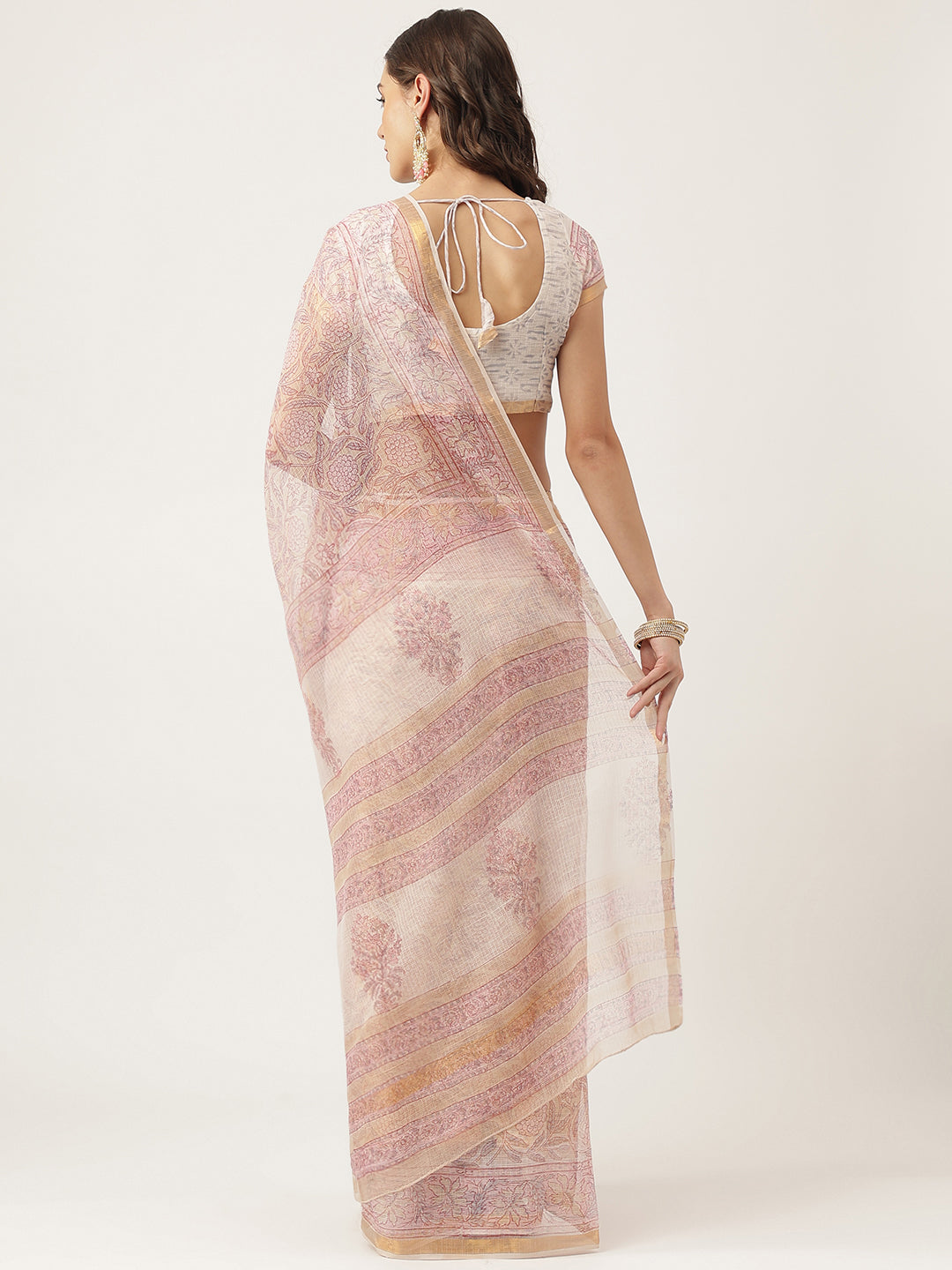 Pink Hand Block Cotton Kota Doria Saree | LASVINI - Redefining Indian Fashion with Elegance