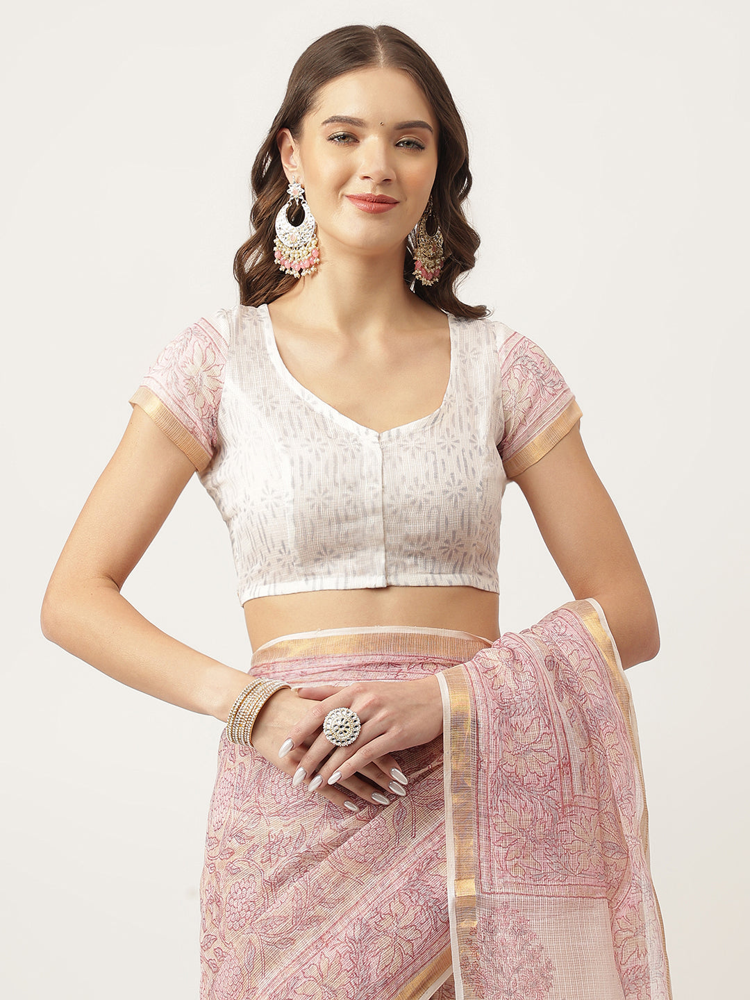 Pink Hand Block Cotton Kota Doria Saree | LASVINI - Redefining Indian Fashion with Elegance