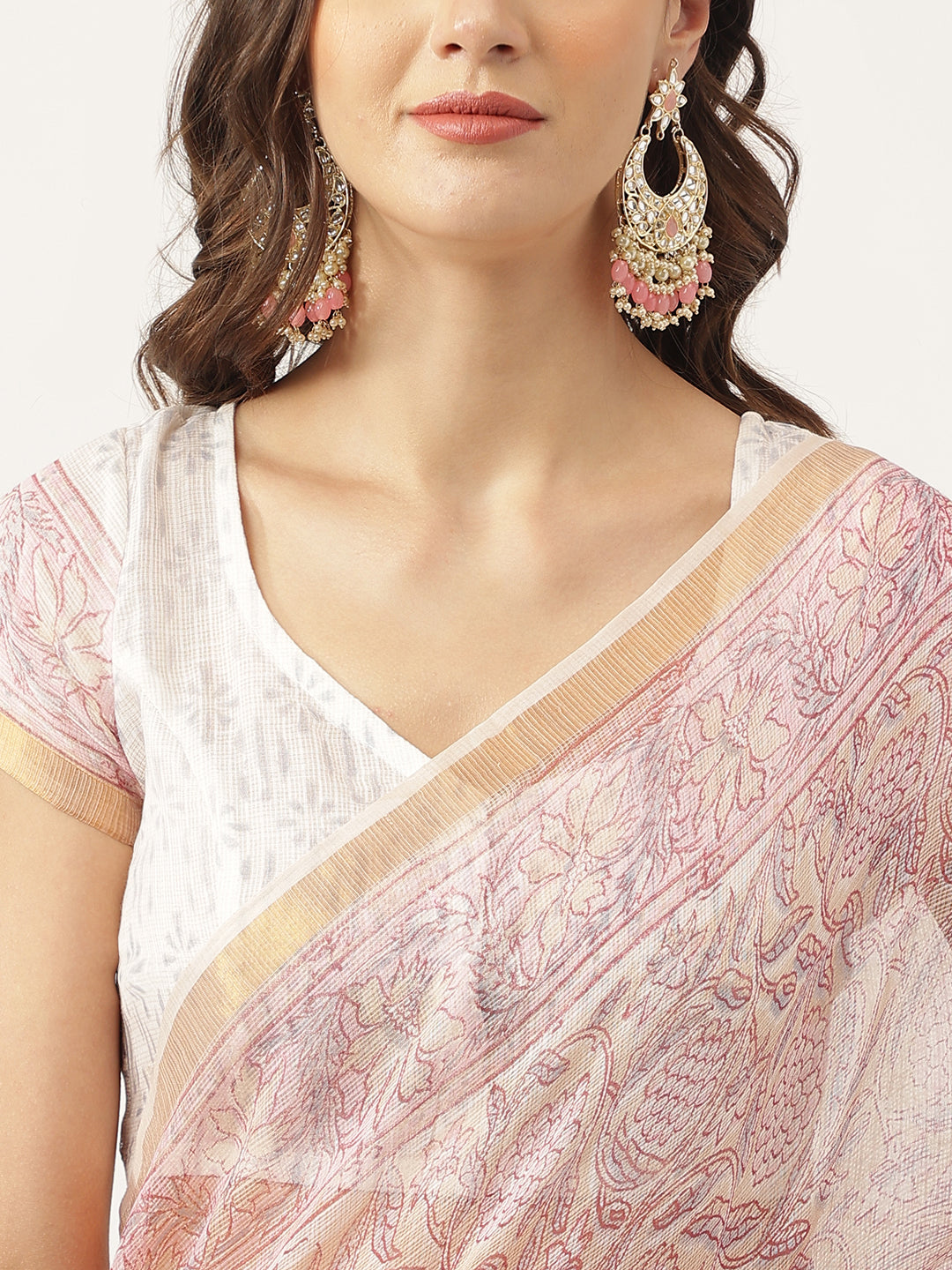 Pink Hand Block Cotton Kota Doria Saree | LASVINI - Redefining Indian Fashion with Elegance