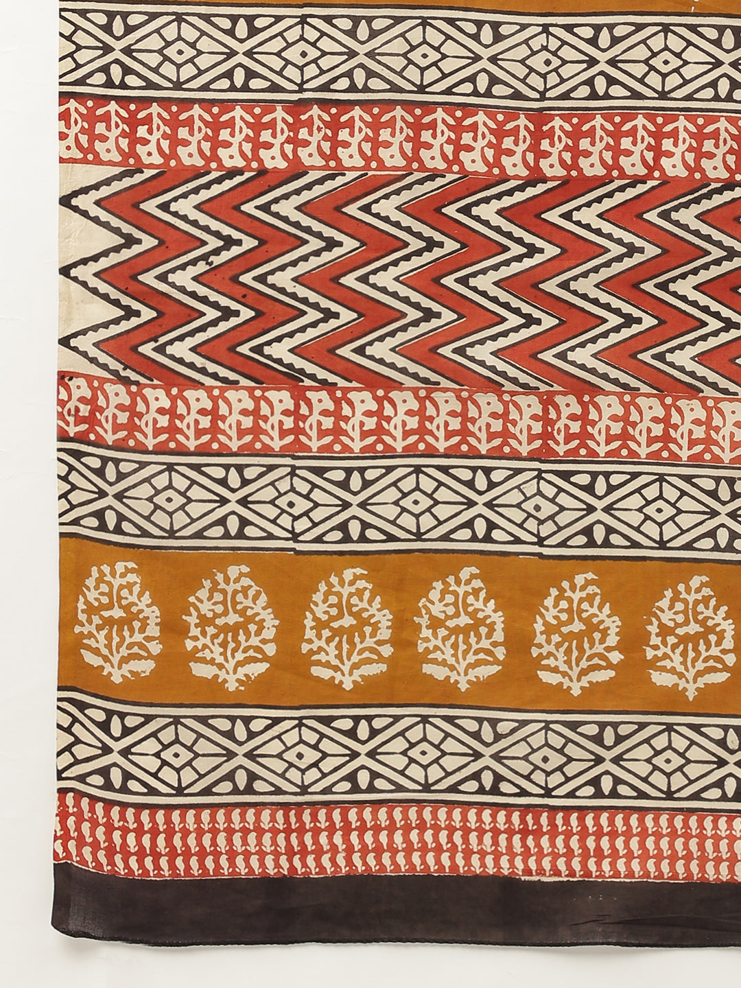 Black & Beige Hand Block Mulmul Cotton Saree | LASVINI - Redefining Indian Fashion with Elegance