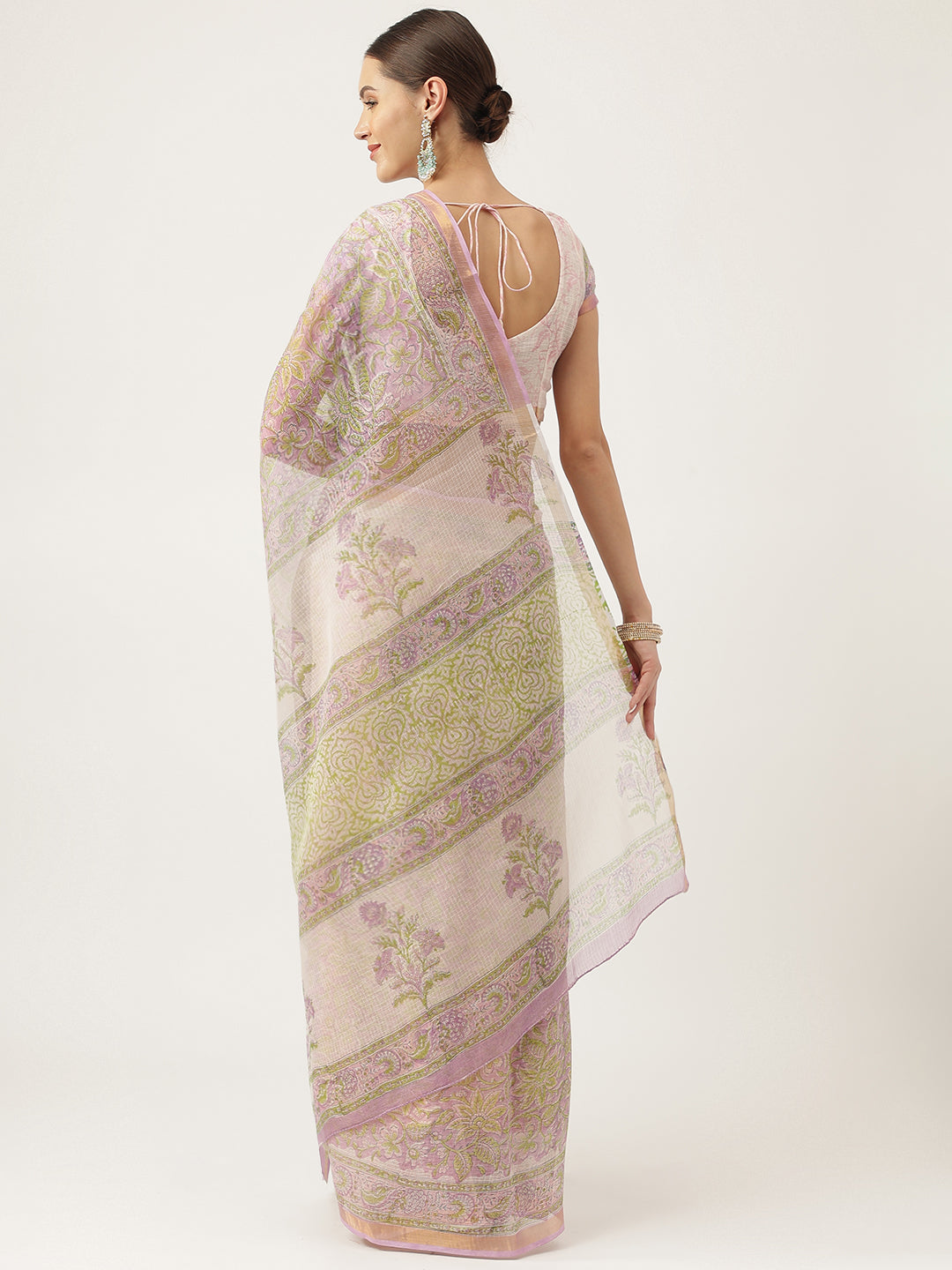 Purple Hand Block Kota Doria Saree | LASVINI - Redefining Indian Fashion with Elegance
